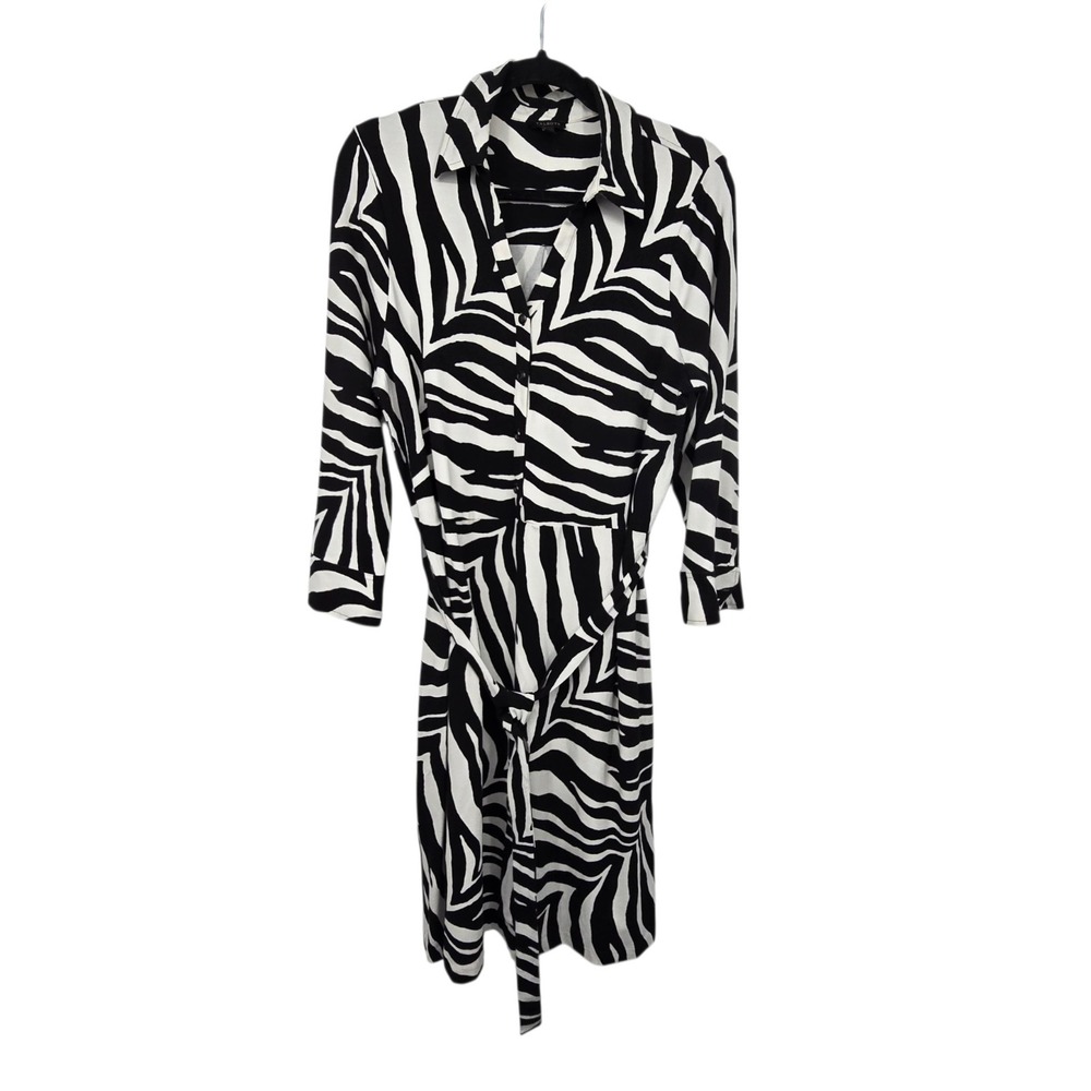Talbots Zebra Stripe Belted Dress Womens XL Black White Classic Animal Print